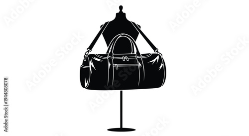 Vector black leather duffel bag on stand