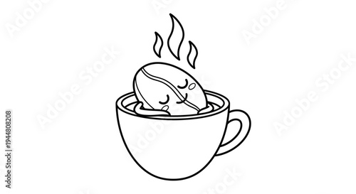 Cozy Sleepy Coffee Bean in a Mug, Toddler Coloring Page. transparent.