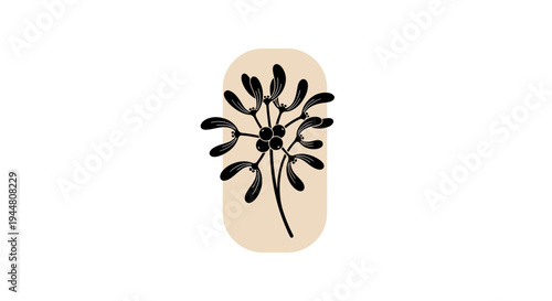 Cozy Mistletoe Cluster Silhouette Logo with Natural Beige Rounded Frame.