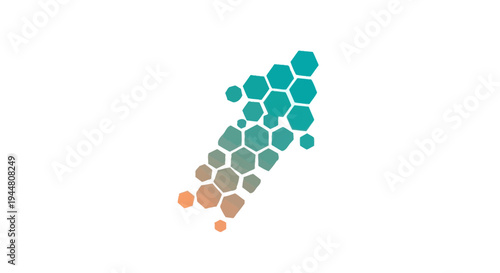 Crypto Portfolio Growth Icon, Upward Arrow with Expanding Hexagons, Teal & Peach.
