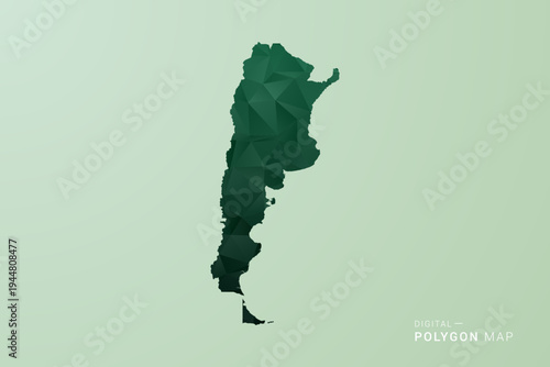 Argentina Map - Green Polygon Style Vector Illustration, Low Poly Geometric Design with Clean Silhouette on soft green Background.