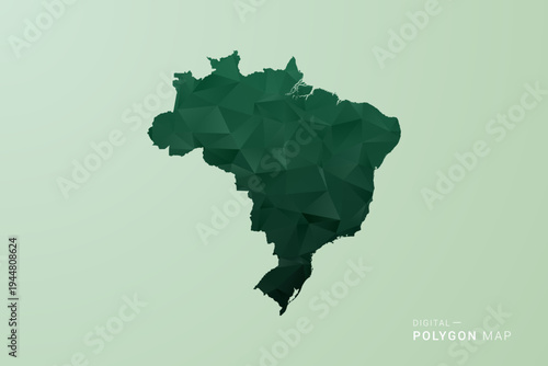 Brazil Map - Green Polygon Style Vector Illustration, Low Poly Geometric Design with Clean Silhouette on soft green Background.