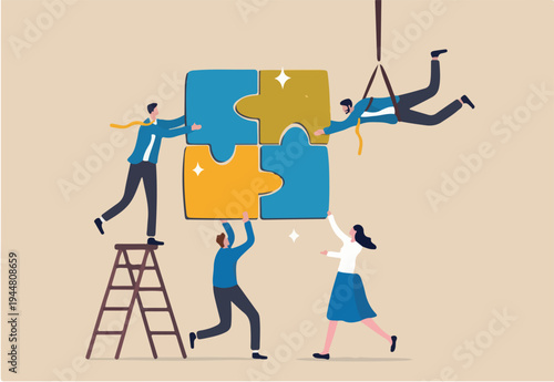 Collaboration work together to solve problem, teamwork unite together to achieve success, connected people or community help finding solution concept, business people team succeed solve