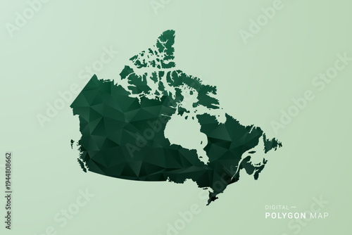 Canada Map - Green Polygon Style Vector Illustration, Low Poly Geometric Design with Clean Silhouette on soft green Background.