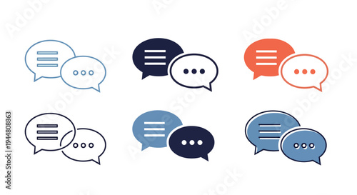 A versatile collection of modern communication icon sets featuring distinct speech bubbles, ideal for enhancing user interfaces, messaging apps, and web platforms with 