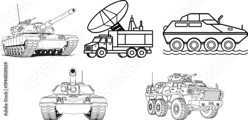 Military vehicles and equipment illustrations