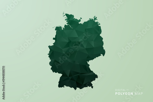 Germany Map - Green Polygon Style Vector Illustration, Low Poly Geometric Design with Clean Silhouette on soft green Background.