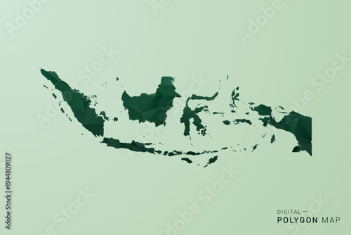 Indonesia Map - Green Polygon Style Vector Illustration, Low Poly Geometric Design with Clean Silhouette on soft green Background.