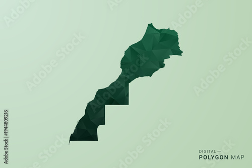Morocco Map - Green Polygon Style Vector Illustration, Low Poly Geometric Design with Clean Silhouette on soft green Background.
