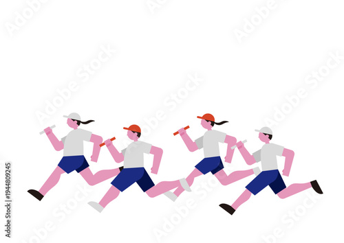 運動会のリレーで競う人々のベクターイラスト素材セット