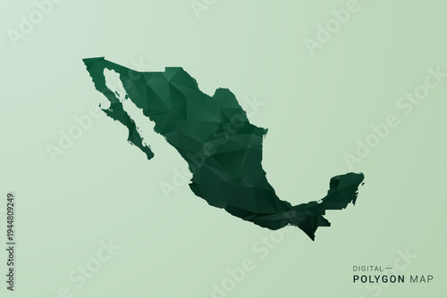 Mexico Map - Green Polygon Style Vector Illustration, Low Poly Geometric Design with Clean Silhouette on soft green Background.