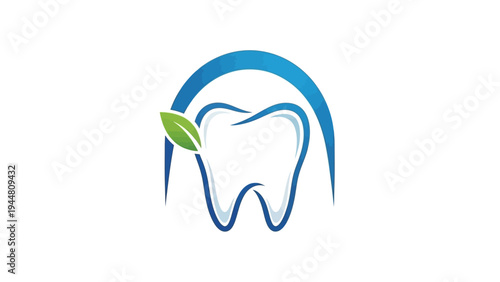 Dental Care Logo with Green Leaf.