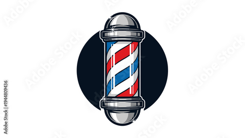 Barber Shop Icon with Red White Blue Pole.