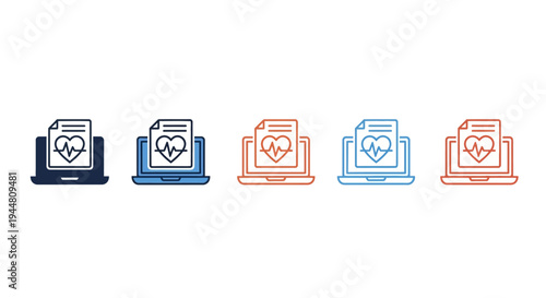 Digital health records on laptop screens with medical charts and heart rate monitors, symbolizing online healthcare accessibility and data management