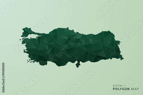 Turkey Map - Green Polygon Style Vector Illustration, Low Poly Geometric Design with Clean Silhouette on soft green Background.
