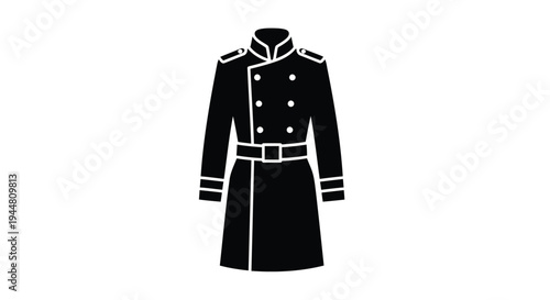 Vector military coat icon, black and white uniform illustration