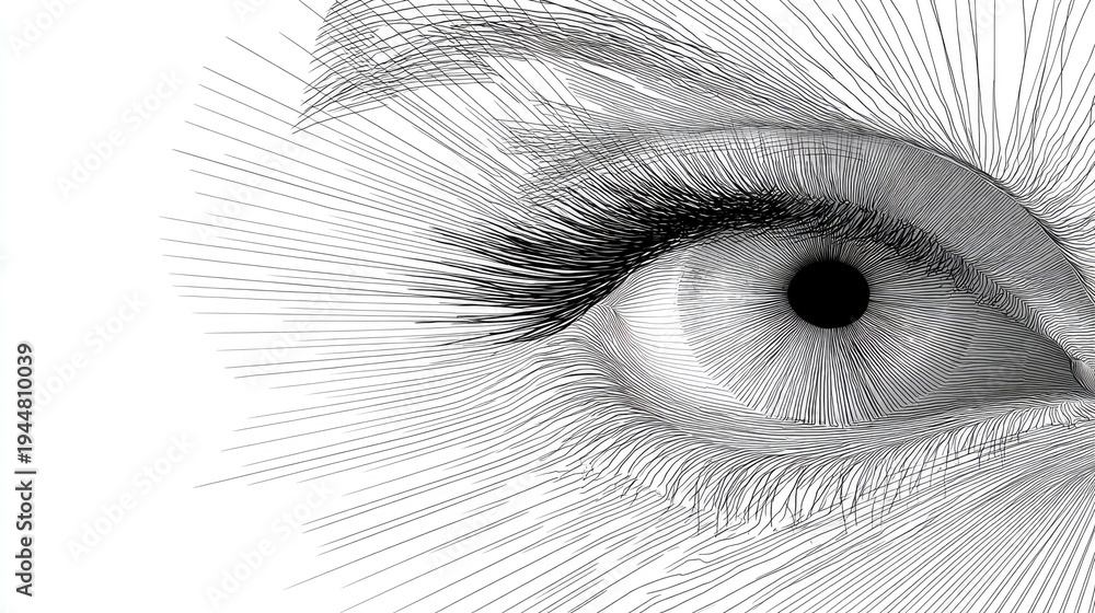 Obraz premium Detailed close up rendering of a human eye constructed entirely from fine parallel lines