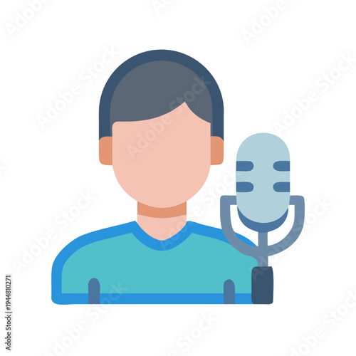Flat Vector Icon of a Podcaster with a Microphone on a Black Background