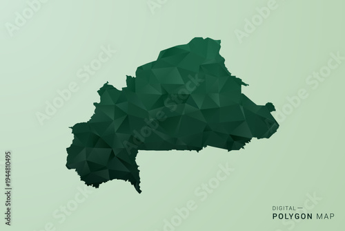 Burkina Faso Map - Green Polygon Style Vector Illustration, Low Poly Geometric Design with Clean Silhouette on soft green Background.