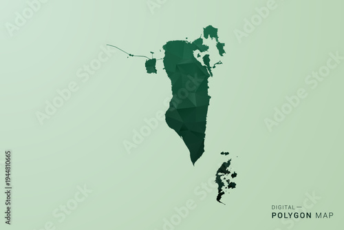 Bahrain Map - Green Polygon Style Vector Illustration, Low Poly Geometric Design with Clean Silhouette on soft green Background.