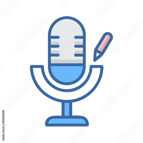 Modern microphone icon with a pencil for editing or creation, isolated on black