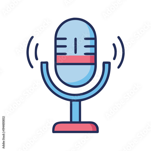 Stylized Podcast Microphone Illustration with Sound Waves on a Black Background