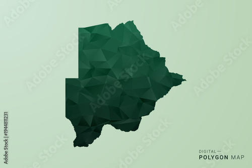 Botswana Map - Green Polygon Style Vector Illustration, Low Poly Geometric Design with Clean Silhouette on soft green Background.