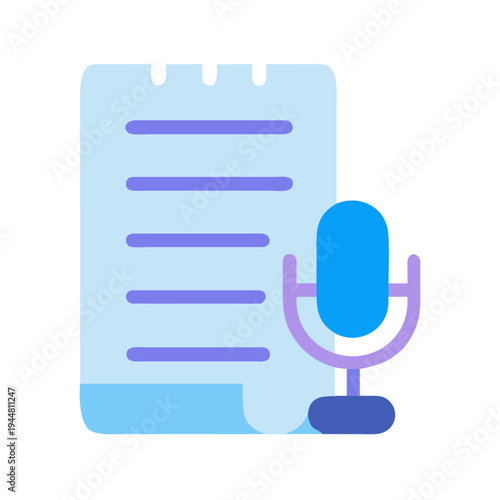 A notepad with horizontal lines and a stylized microphone visual representation
