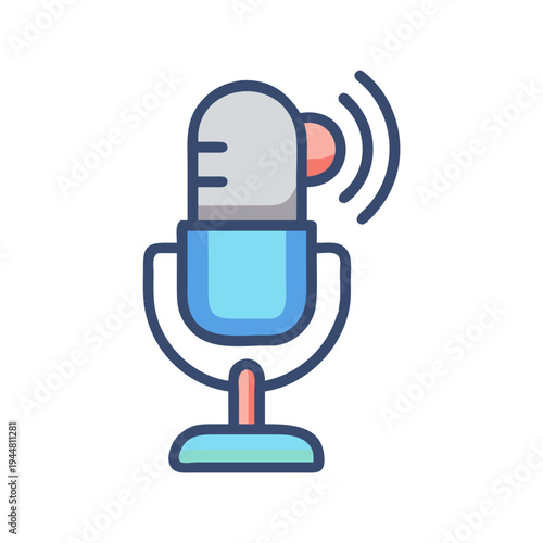 Colorful microphone icon broadcasting on black background suitable for online podcasting