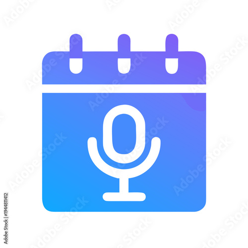 Calendar Icon with Microphone, Digital Scheduling Reminder for Podcast or Audio Event