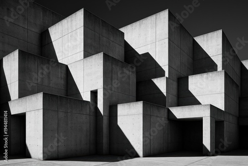 Abstract Brutalist Concrete Architecture with Dramatic Geometric Shadows