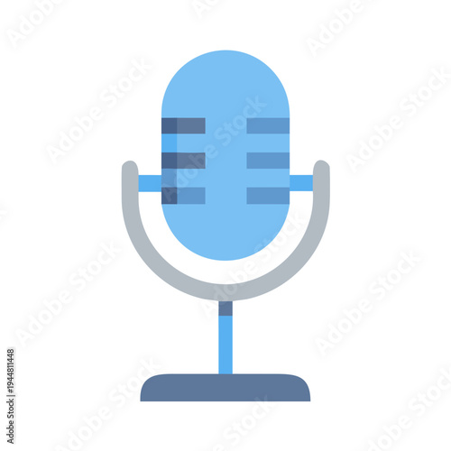 Flat design microphone icon in blue shades isolated on black background
