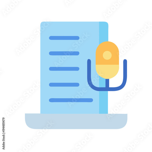 Flat design illustration of a document with lines next to a microphone