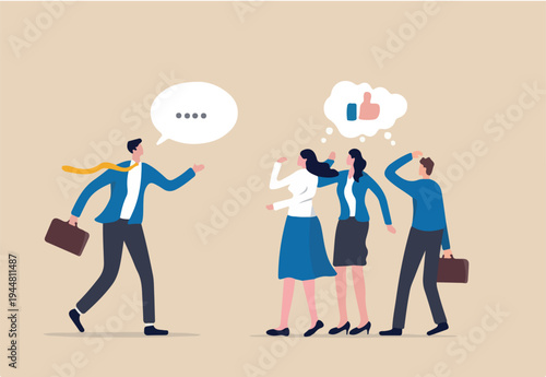 Convincing people persuade to believe in idea, influence or communicate reason in meeting argument, charm or leadership concept, businessman convincing colleagues influence to believe