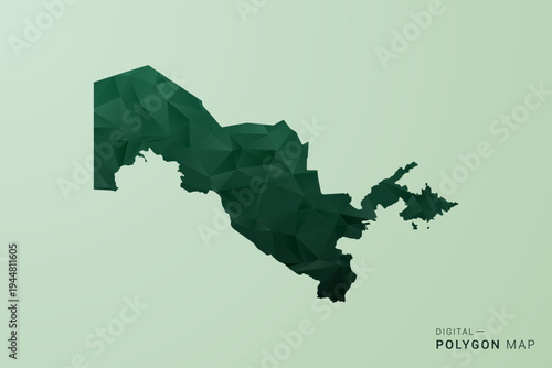 Uzbekistan Map - Green Polygon Style Vector Illustration, Low Poly Geometric Design with Clean Silhouette on soft green Background.