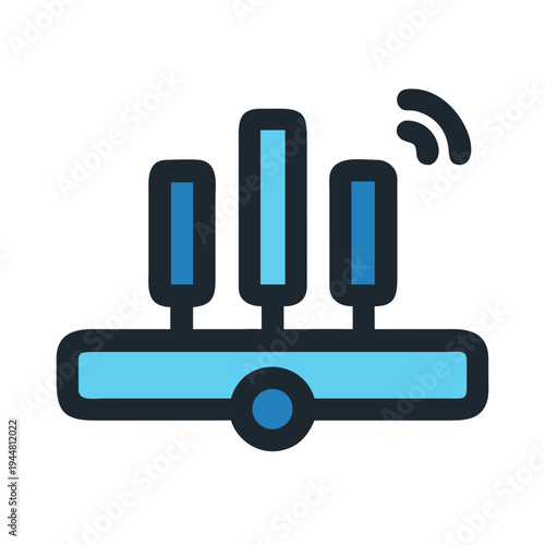 Stylized icon of a wireless internet router against a black background