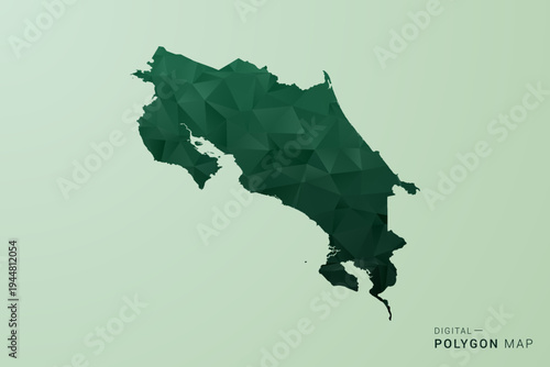Costa Rica Map - Green Polygon Style Vector Illustration, Low Poly Geometric Design with Clean Silhouette on soft green Background.
