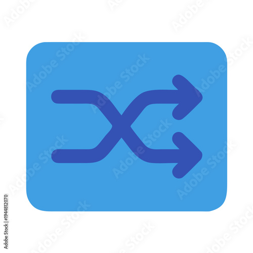 Blue stock image depicting an illustration of a shuffle symbol on a square background