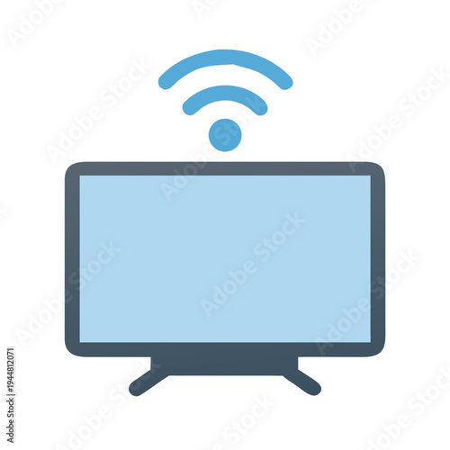 Stylized television with wifi connection symbol, in light blue color over a black background.