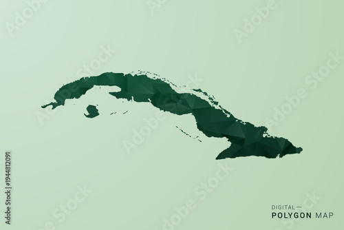Cuba Map - Green Polygon Style Vector Illustration, Low Poly Geometric Design with Clean Silhouette on soft green Background.
