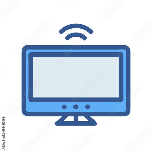 Flat design of wireless television set on black background, technology and entertainment