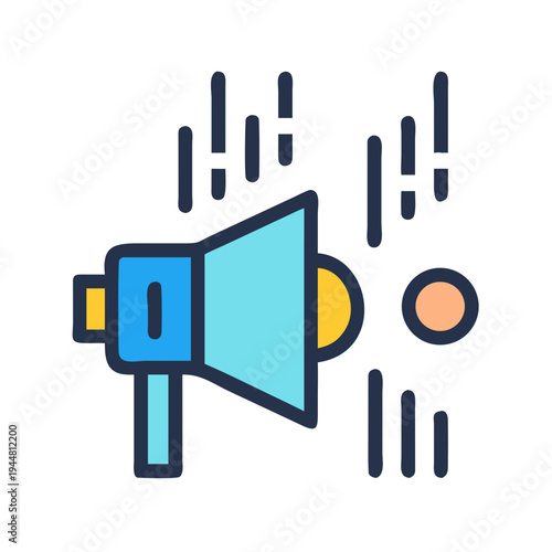 Vector megaphone icon with sound waves, flat design style on black background
