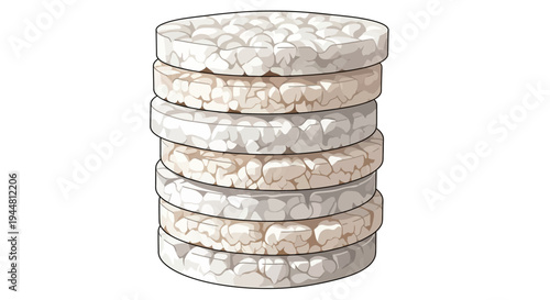 Stack of puffed rice cakes isolated on white background