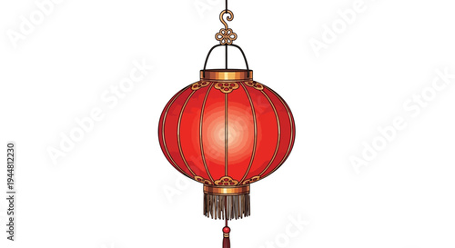A Festive Chinese Red Lantern Hanging Isolated on White Background