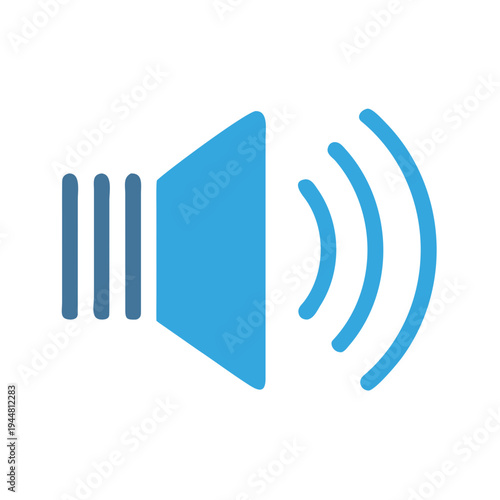 Flat design blue volume icon with sound waves against black background