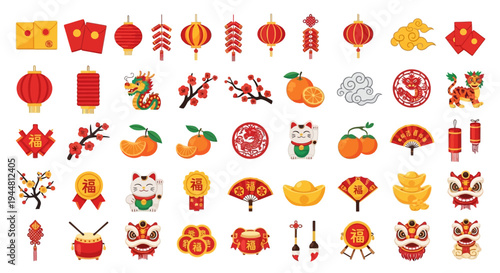 Chinese New Year Symbols and Lunar New Year Decorations Collection