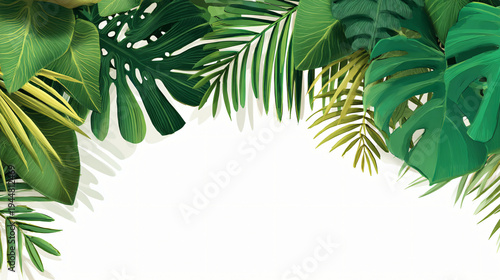 Tropical green leafy jungle foliage border frame with monstera