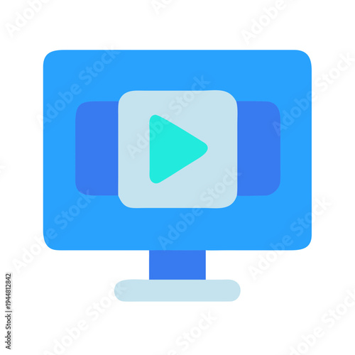 Flat design icon representing online video streaming on a monitor screen