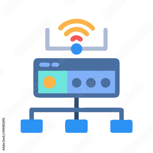 Abstract network configuration diagram with wifi signal in flat graphic style