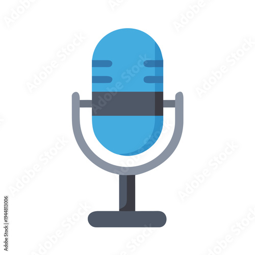 Flat style blue microphone on black background for audio recording applications
